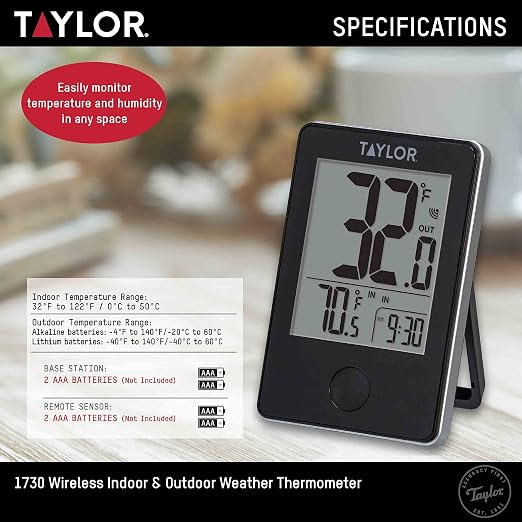 Taylor Wireless Digital Indoor Outdoor Thermometer, and Indoor Areas - Image 4