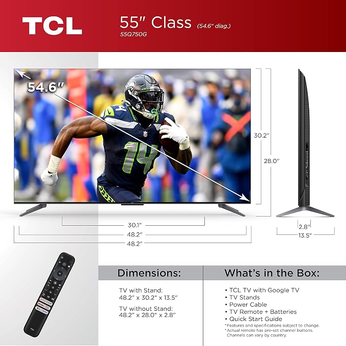 TCL 55-Inch Q7 QLED 4K Smart Google TV (55Q750G) 2023 Model with Dolby Vision & Atmos, HDR Ultra, 120Hz, Game Accelerator up to 240Hz, Voice Remote - Image 4
