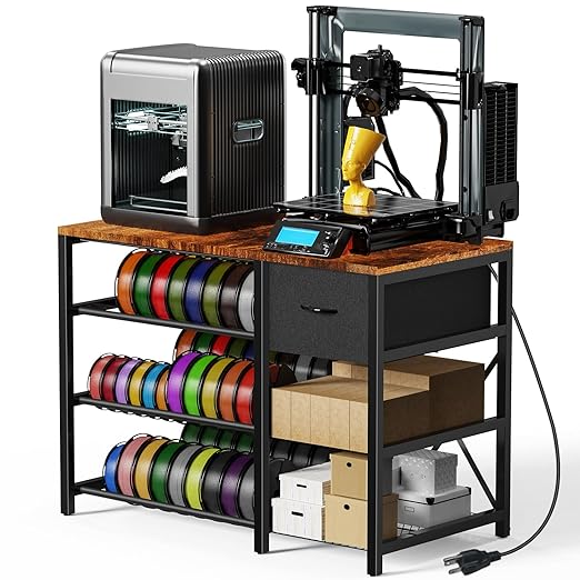 3D Printer Stand with Filament Storage Rack, 3D Printer Table with Power Outlet by GUULIBERA