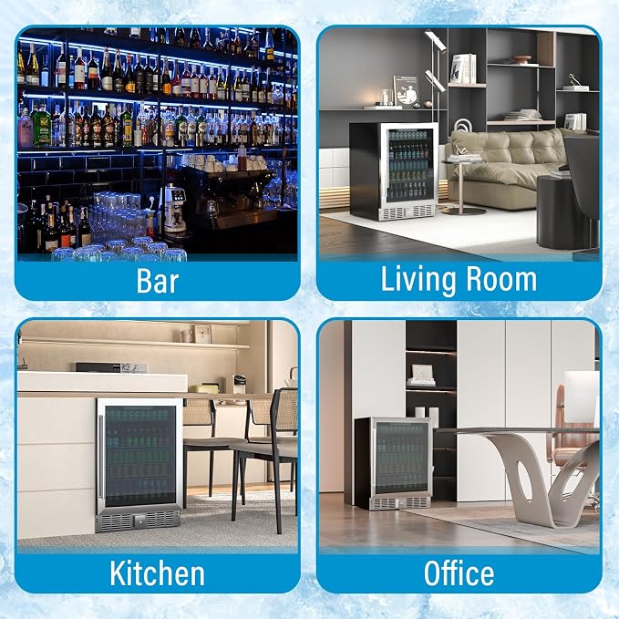 Erivess 24" Fridge 166 Can Wine and Beverage Refrigerator Cooler Glass Door | 5.3 Cu Ft Drink Fridge Large Capacity for Home/Bar with LED Display, Digital Temperature Control, Removable Shelves, Silver - Image 7