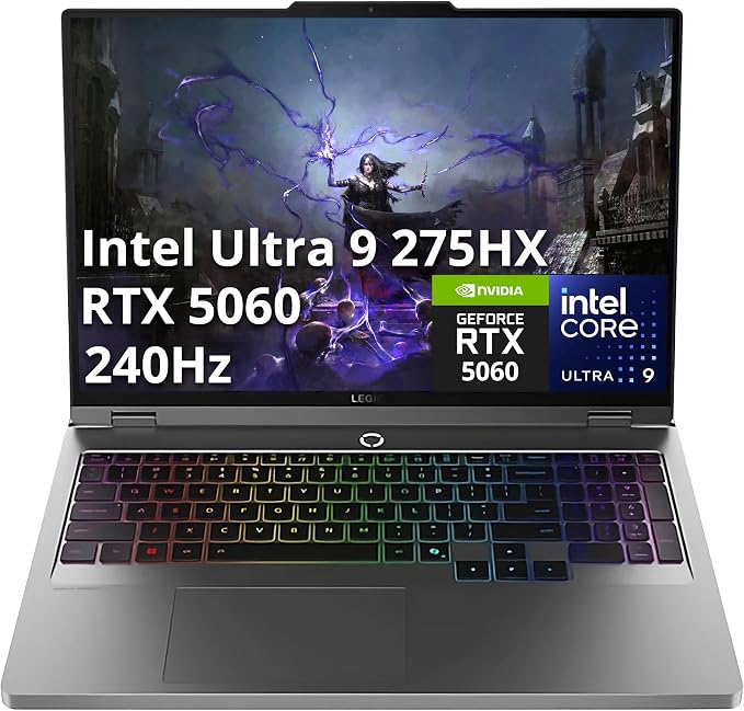 Lenovo Legion 5 16" WQXGA 240Hz Gaming Laptop, Intel Ultra 9 275HX, NVIDIA GeForce RTX 5060, 16GB DDR5, 2TB Storage (1TB SSD+1TB Docking Station Set), 24-Zone RGB Backlit Keyboard, Win 11 Pro, Gray by LENOVO