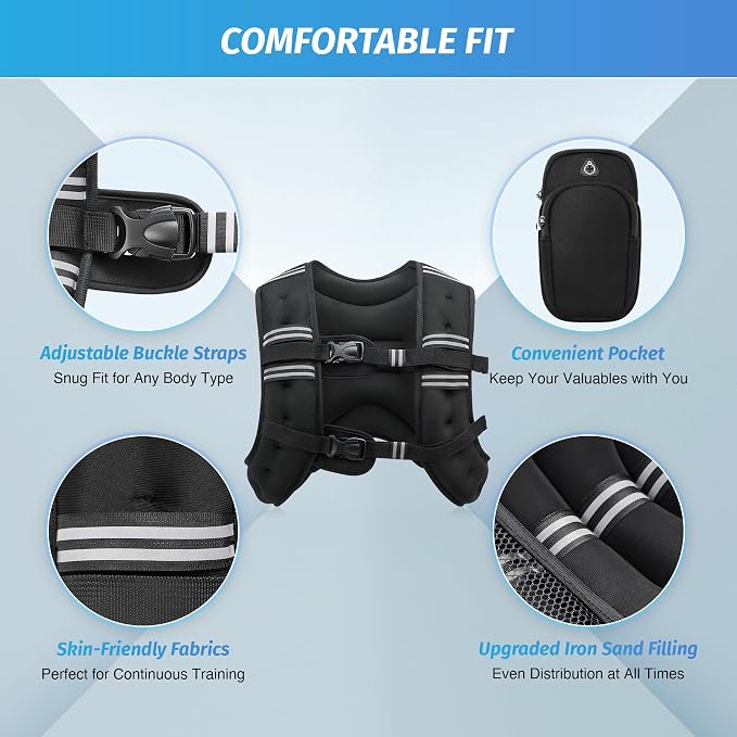 ZELUS Weighted Vest, 6lb/8lb/12lb/16lb/20lb/25lb/30lb Weight Vest - Image 3