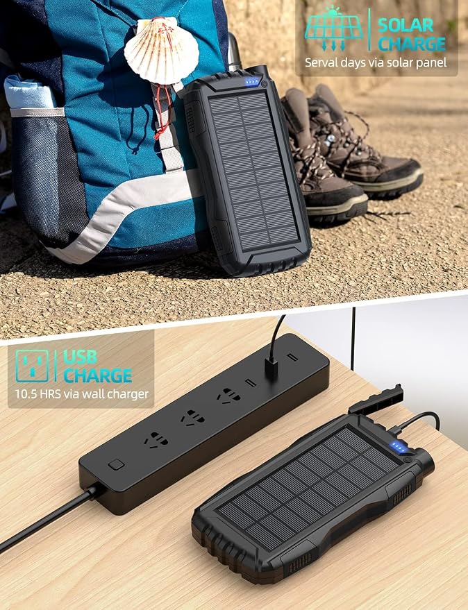 Mregb Solar Charger Power Bank 42800mAh, Portable Charger, Solar Power Bank,External Battery Pack 5V3.1A Qc 3.0 Fast Charger Built-in Super Bright Flashlight (Black) - Image 4