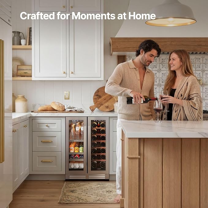 Ca'Lefort 24 Inch Wine & Beverage Refrigerator, 60 Can & 21 Bottle | 36-72°F Touch Control, Dual-Pane Glass Door, Adjustable Shelves, 3 Color LED, Built-In or Under Counter for Home Bar Kitchen - Image 6