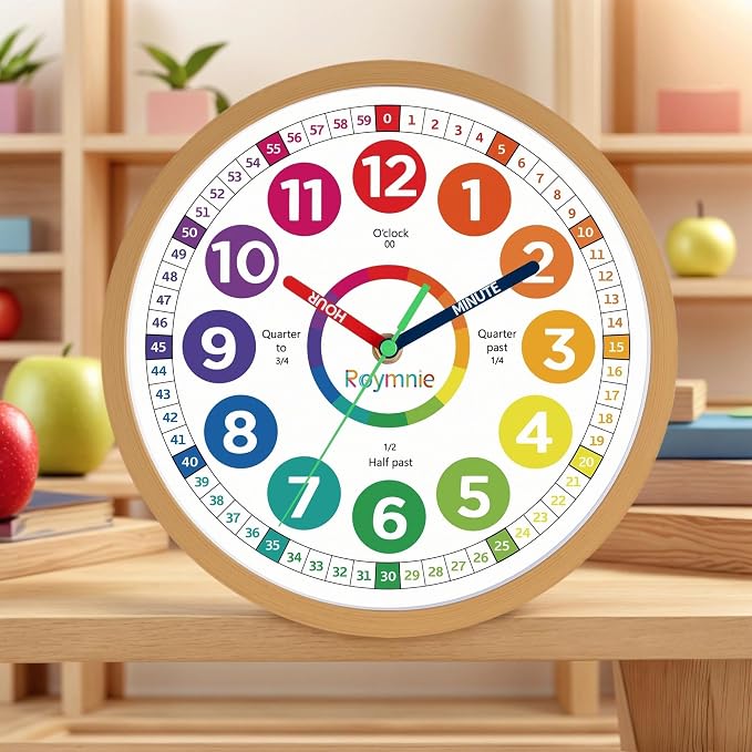 Roymnie Wall Clock for Kids Learning to Tell Time Analog Non Ticking Battery - Image 4