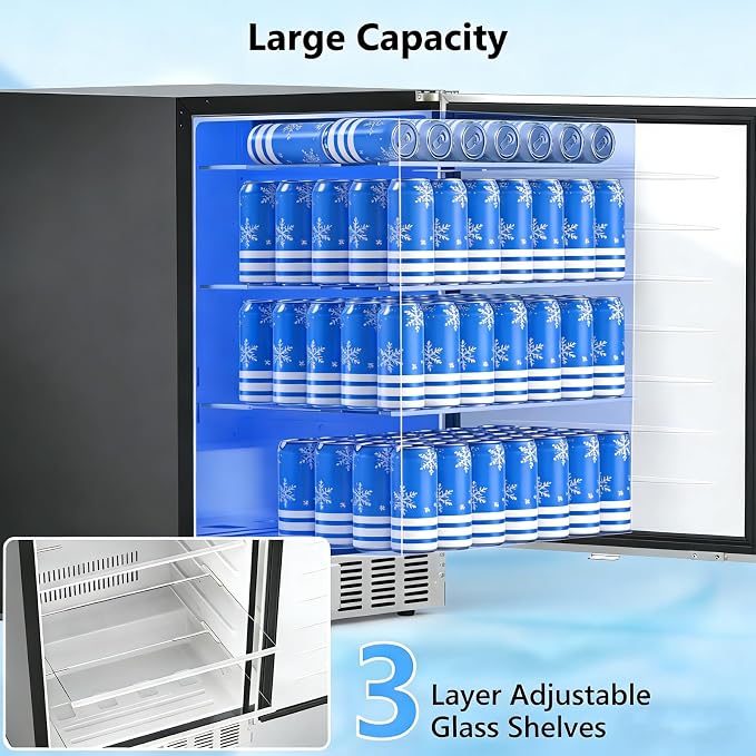 Electactic 24 Inch Beverage Refrigerator, Under Counter Beverage Cooler 180 Cans, Built-in & Freestanding, Outdoor Fridge with Stainless Steel Door, Outdoor Refrigerator for Patio, Home, Kitchen, Bar - Image 7