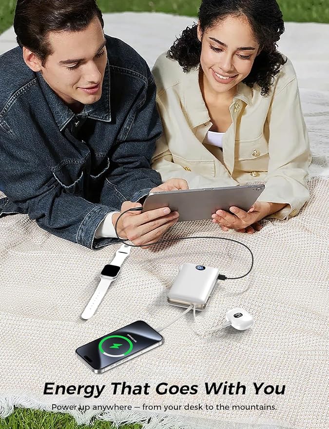 Power Bank, 50000 mAh Portable Charger with Built in Cable & Wall Plug, 22.5W Fast Charging, Travel Essential Battery Pack with LED Display for iPhone 17/16/15/14 Series, Galaxy, iPad White - Image 7