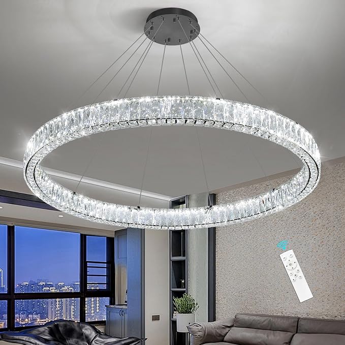 HAIXIANG Modern Crystal Chandelier Dimmable Large Ring LED Pendant Lights - Image 7