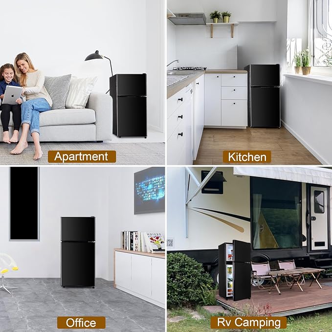 Mini Refrigerator with Freezer 3.5 Cu. Ft. Small Fridge with Freezer Black | 2 Door Mini Fridge with 7-Level Adjustable Thermostat Removable Shelves, Compact Refrigerator for Office/Dorm/College/RV - Image 7