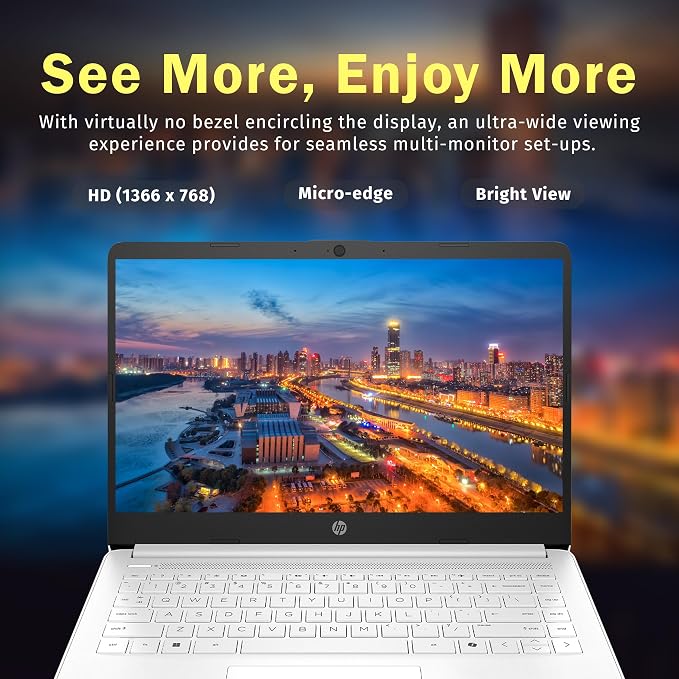 HP 14" HD Student Laptop, Intel Celeron N4500, 4GB DDR4 RAM, 64GB eMMC, Intel UHD Graphics, 720p HD Camera, Copilot, Fast Charge, Wi-Fi 6, Windows 11S, White (Renewed) - Image 3