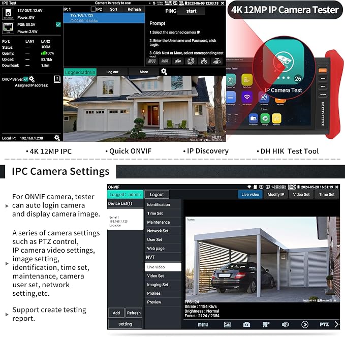 Rsrteng CCTV Tester 4K 12MP IP Camera Tester POE++ Max 90W POE Camera Test 8" - Image 3