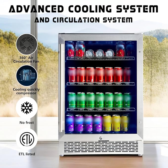 Albott 24 Inch Beverage Refrigerator, Under Counter Fridge with Glass Door | Adjustable Shelves, LED Touch Panel, Built-In or Freestanding Design for Wine and Beer, 34-64℉ - Image 5
