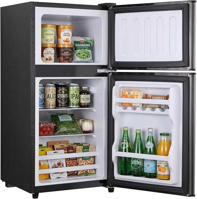 3.2 Cu.Ft Mini Fridge with Freezer, 2 Door Small Refrigerator with Adjustable Thermostat Energy-efficient Low Noise, Compact Fridge for Bedroom, Office, Dorm, Matte Black by SimpleDeluxe