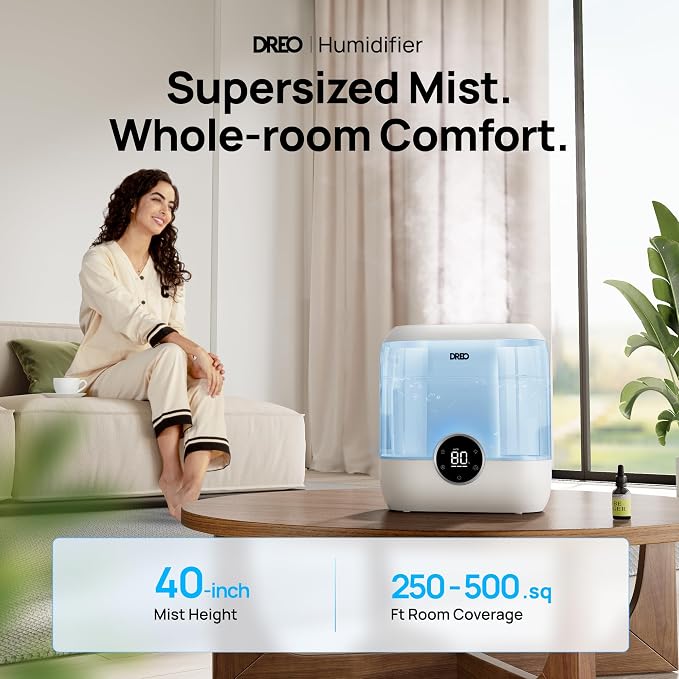 DREO Humidifiers for Bedroom, 6L Top Fill Supersized Cool Mist Humidifier for Large Room, 60 Hour Runtime, Quiet Ultrasonic Humidifiers for Plants, Baby, Indoor, Home, Night Light, Blue - Image 2