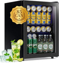 Beverage Refrigerator Cooler 2.6 Cu.Ft 85 Can Mini Small Fridge Black | Large Capacity with Glass Door, LED Light & Adjustable Shelves for Soda Beer Wine, Perfect for Home Bar Office by WANAI%C2%AE