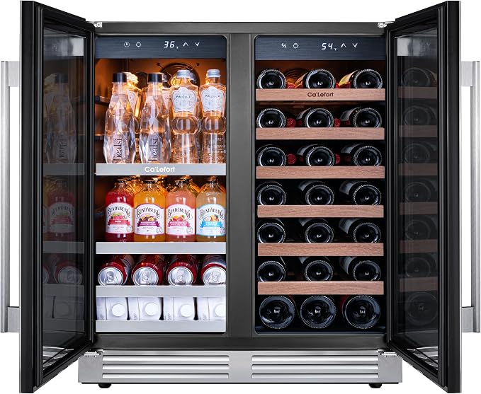 Ca'Lefort 30 Inch Wine & Beverage Refrigerator, 80 Can & 33 Bottle | 36-72°F Touch Control, Dual-Pane Glass Door, Adjustable Shelves, 3 Color LED, Built-In or Under Counter for Home Bar Kitchen - Image 9