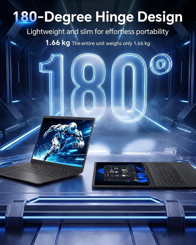 15.6'' AI Laptop with Office 365 12GB RAM 256GB SSD Win 11 Laptops | 7000mAh Battery, IPS FHD, 180°Viewing, Quad-Core Processor, Type-C, WiFi5, Portable Thin Business Student Laptops, Black - Image 9