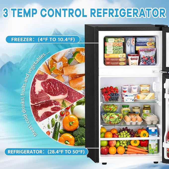 DOGHLY 2.6 Cu.Ft Mini Fridge with Freezer, Double Door Small Refrigerator | Compact Refrigerator with 3 Adjustable Thermostat, Removable Shelf, Low Noise, Small Fridge for Bedroom, Office, Dorm, Black - Image 7