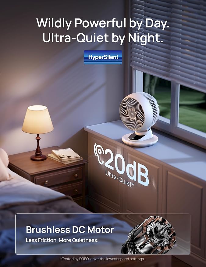 DREO Smart Fan for Bedroom, Powerful 85 ft Airflow, 12 Inches, Desk Fans in 20dB Quiet, 90°+90° oscillating fans, App/Voice Control, 9 Speeds & 8/12H Timer for Home Office Dorm - Image 6