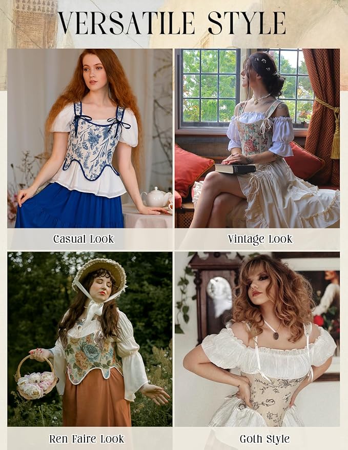 SCARLET DARKNESS Bustier Tops for Women Renaissance Floral Lace Up Bodyshaper - Image 4