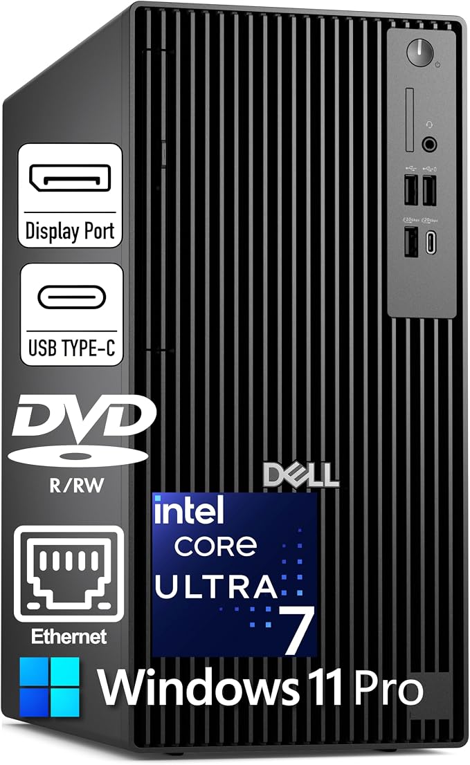 Dell Pro Tower Plus Core Ultra 7 256 32GB DDR5 2TB SSD Desktop Computer | AI Boost with Intel 20-Core up to 5.3GHz 13 TOPS NPU, DVD-RW, Triple 4K DisplayPort, 2 USB-C, Windows 11 Pro by Dell