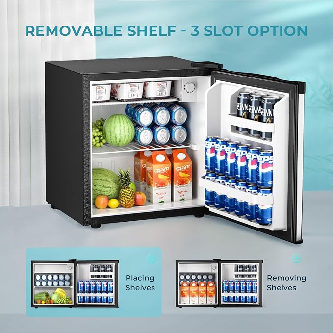 EUHOMY 1.7 Cu.Ft Mini Fridge, Reversible Single Door Compact Refrigerator, Adjustable Thermostat, Energy Saving, Mini Fridge for Bedroom, Office, Dorm, Silver - Image 4