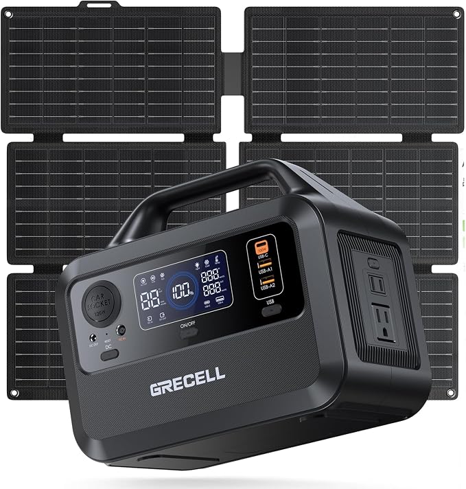 GRECELL Solar Generator with 40W Solar Panel Included,230Wh Portable Power Station 1.5hrs Fast Charging, (600W Surge) AC Outlets, LiFePO4 Battery Backup for Outdoor Camping, Trip, Power Outage by GRECELLPOWERSTATION