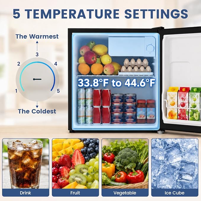 1.7 Cu.Ft Mini Fridge with Freezer for Dorm Office,Black | Compact Refrigerator Office, Energy Saving Small Fridge Reversible Single Door, Low Noise for Bedroom Small Apartment - Image 3