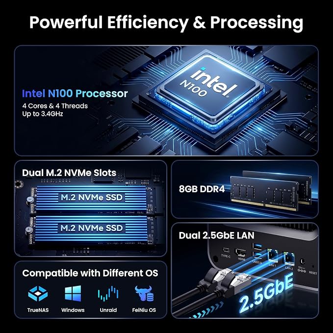 Yxk Zero1 Pro 4-Bay Desktop NAS, Intel N100 Quad-Core CPU, Enthusiasts Home & - Image 3