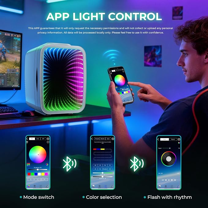 BEICHEN Mini Fridge 4L/6 Can With APP Light Controller for Gaming Room | 4L compact design| APP-controlled customized gaming light | Silent & energy-saving | AC/DC for home & auto |White - Image 2