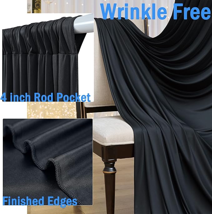 30ftx12ft Wrinkle Free Black Backdrop Curtains - Image 2
