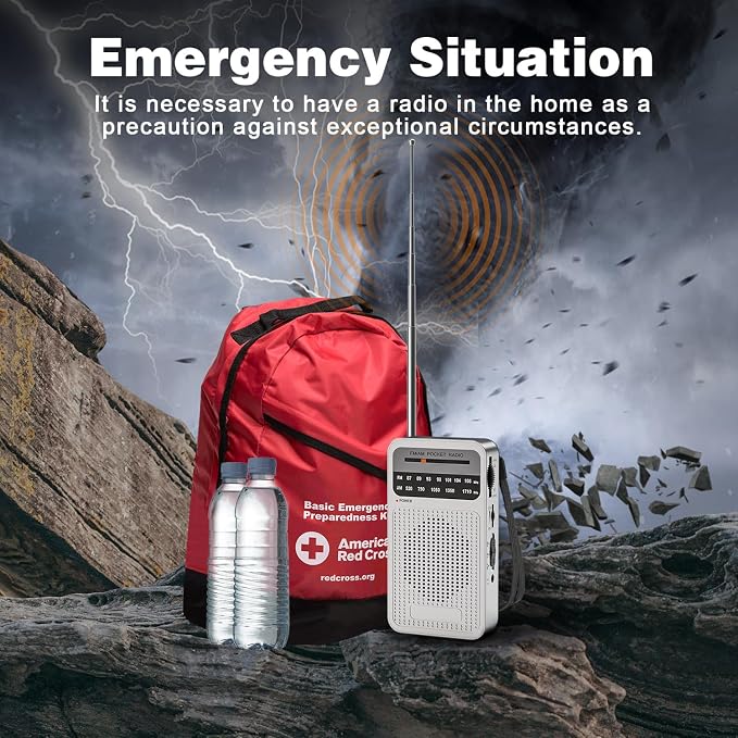 Portable Radio AM FM with Long Range Reception, Goodes Transistor Radio with Loud Speaker, Headphone Jack, 2AA Battery Operated for Indoor, Outdoor and Emergency Use - Silver - Image 7