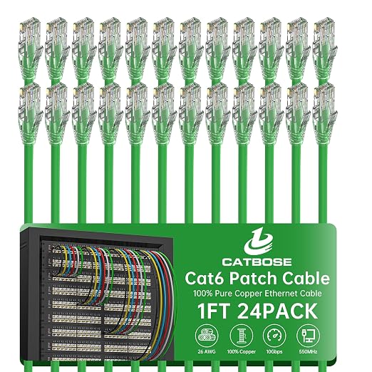 1 Foot Cat6 Patch Cables, Solid Pure Copper Patch Cord, Cat 6 Ethernet Cable by CatBose