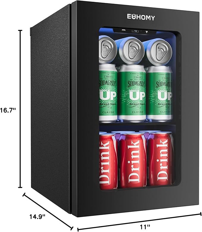 EUHOMY 18L Beverage Refrigerator Cooler, 24 Cans Mini Fridge with Quiet Compressor, Countertop Small Fridge with 40°F-61°F Digital Temperature Control, LED Lgiht for Home, Bar, Office - Image 9