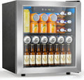 Electactic 48 Can Beverage Refrigerator,12 Bottle Wine Cooler with Seamless Stainless Steel & Glass Door, Digital Temperature Display, Countertop Mini Fridge for Soda, Wine or Beer, Silver by Electactic