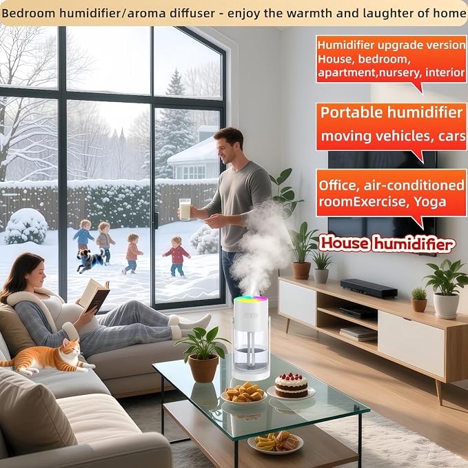 UEISODC bedroom humidifier, desktop USB humidifier, car air freshener, relieves tight skin, cough, nasal congestion, allergies and dry air，With automatic shutdown, silent operation - Image 7