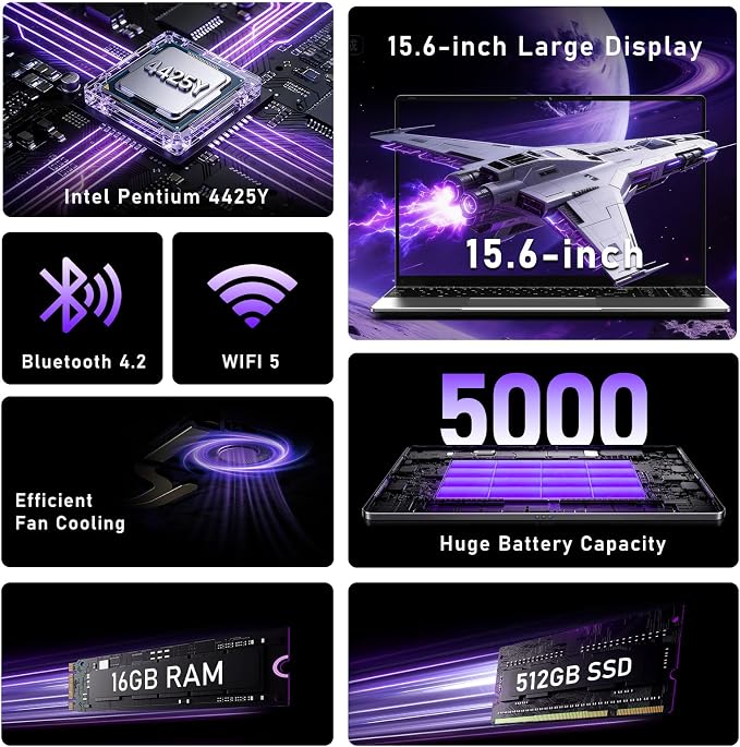NIAKUN Laptop Computer 2026, 15.6 Inch Lap Top PC Window 11 Pro, 16GB RAM 512GB SSD, Int Pentium Gold Processor 4425Y, 2-Year Warranty, Bluetooth, Mini HDMI, FHD 1080P IPS Display, Office 365 - Image 2