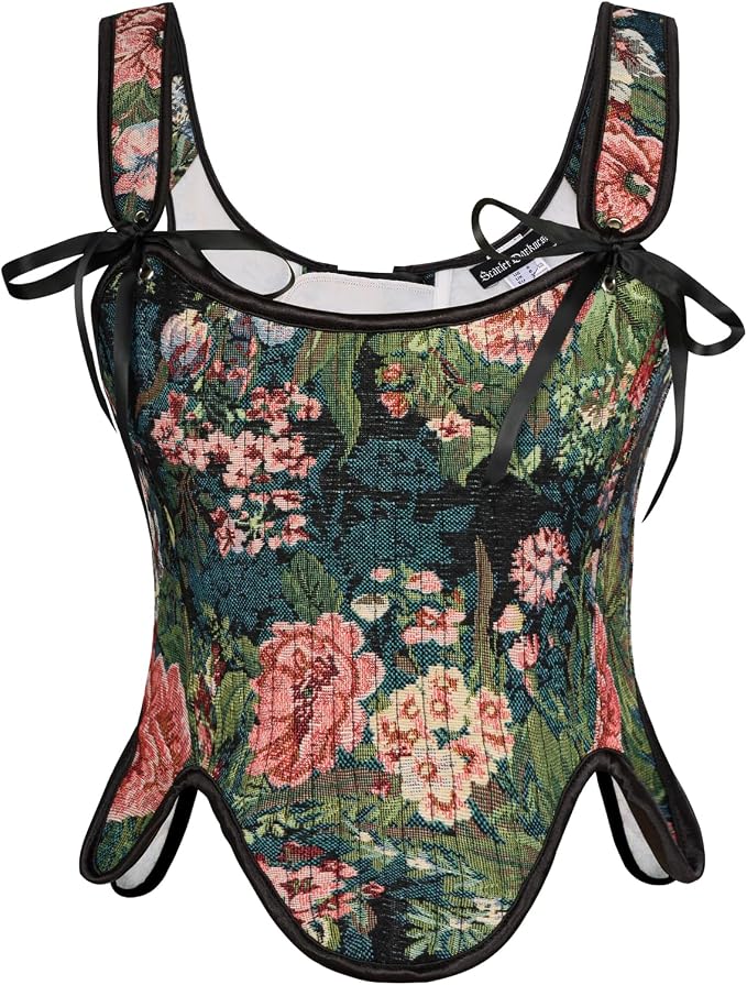 SCARLET DARKNESS Bustier Tops for Women Renaissance Floral Lace Up Bodyshaper by SCARLETDARKNESS