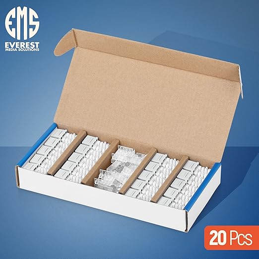 Everest 90° Angled RJ45 Cat6 Keystone Jacks 20-Pack in White - Image 2