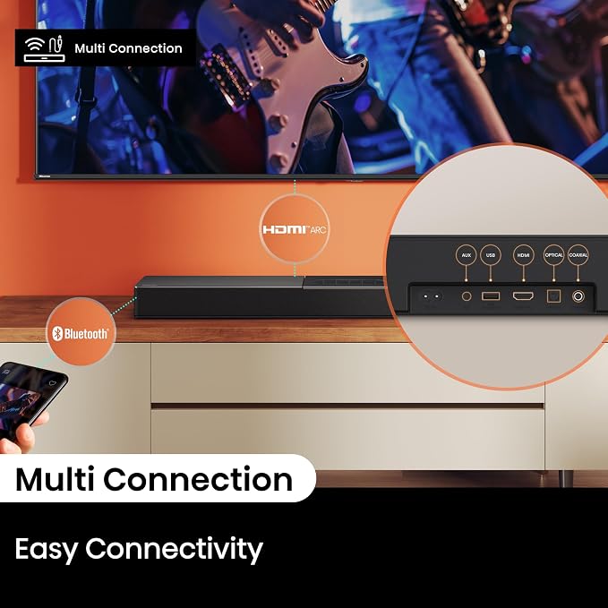 Hisense A620 2.1ch All-in-one Sound Bar with Built-in Subwoofer, 240W, DTS Virtual: X, Dolby Dightal Plus, Bluetooth 5.3, Roku TV Ready, HDMI ARC/AUX/USB, Ez Play, Black (A620, 2024 Model) - Image 9