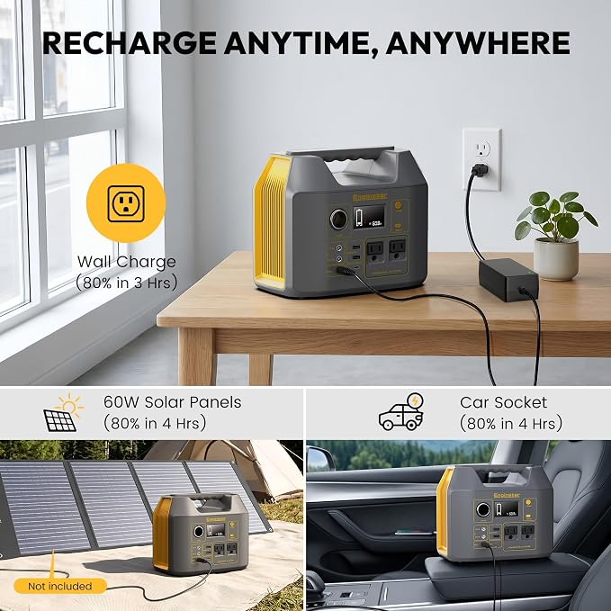 EnginStar Portable Power Station,300W Solar Generator, 110V 296Wh Power Bank Two Pure Sine Wave AC Outlet 80000mAh Lithium Battery Pack for Camping Outdoors Trip RV Hunting Vans Emergency Backup - Image 4