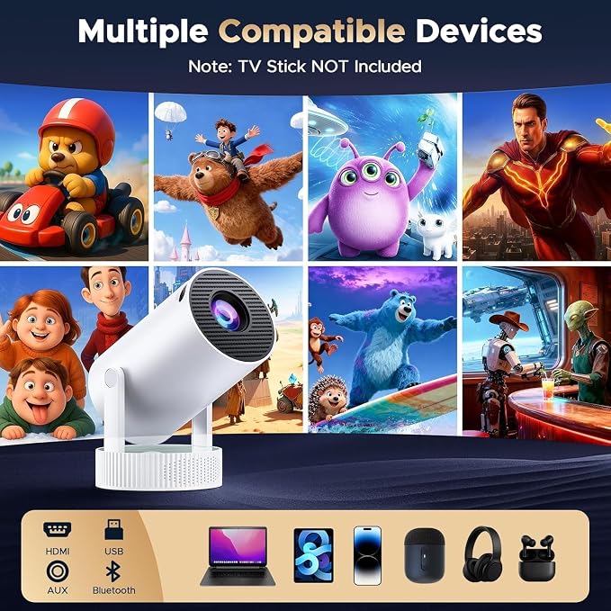 Mini Projector, Projector with Wifi and Bluetooth Built-in Battery 4K Portable Projector for Outdoor Bedroom, Smart Projectors 1080P Compatible with iphone/TV Stick/HDMI/Laptop - Image 8