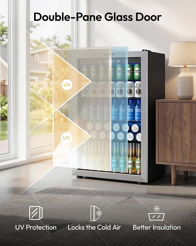 EUHOMY 4.5 Cu.ft Beverage Refrigerator and Cooler, 145 Can Mini fridge with Glass Door for Soda Beer Wine, Small Drink Dispenser with Digital Adjustable Thermostat for Home Office Bar - Image 6