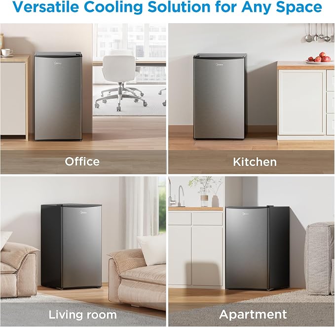 Midea 3.3 Cu.ft Mini Fridge, Energy Star Certified, Low Noise for Office | Adjustable Thermostat, Reversible Door,Ideal for Dorm, Office, Stainless Steel - Image 9