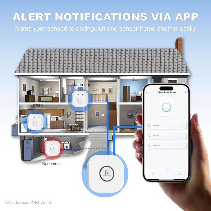 3-Pack Smart Water Leak Detector 110dB Alarm 500ft Range, WiFi Home Sensors - Image 3