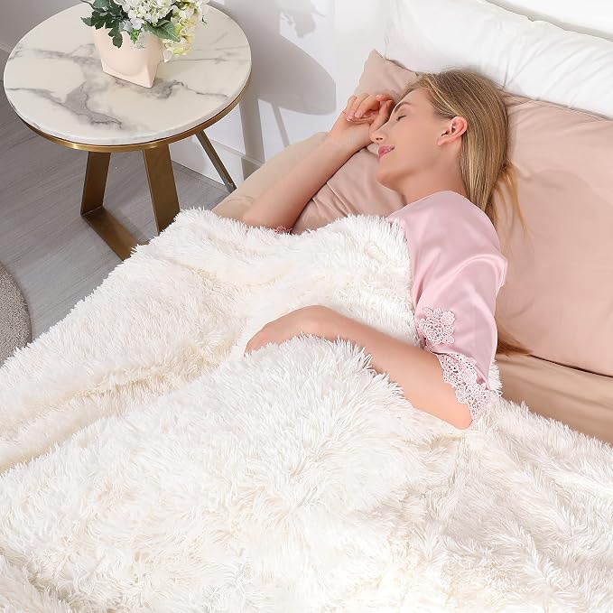 Tuddrom Decorative Extra Soft Faux Fur Blanket Twin Size 70" x 78", Solid - Image 4