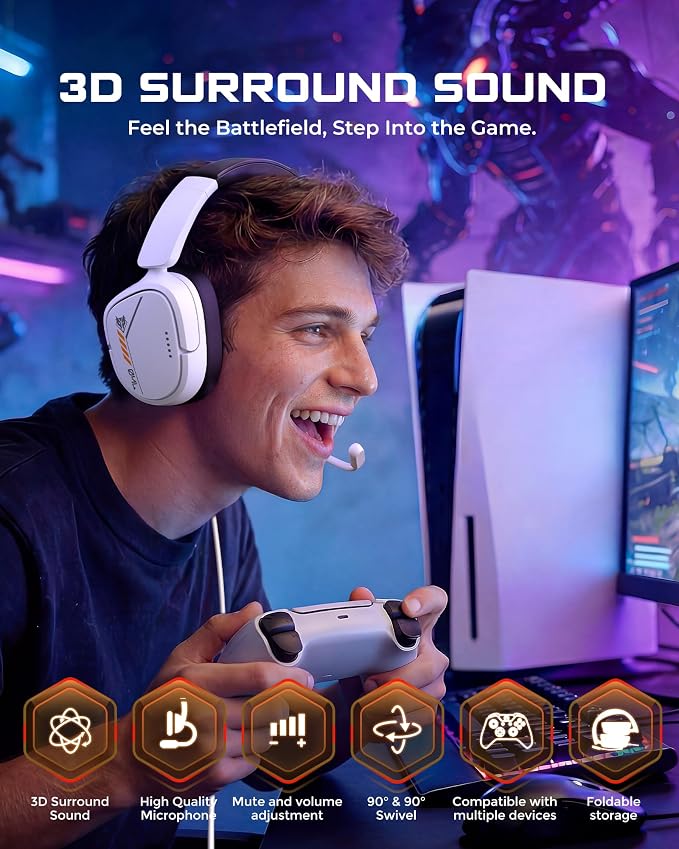 NUBWO HG04L Gaming Headset for PS5/PS4, Xbox Series X|S/Xbox One, Switch – 250g Lightweight, Clear Unidirectional Mic, Soft Memory Earmuffs, 3.5mm Jack for Gaming & Work - Image 2