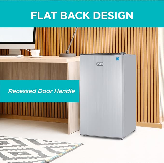 BLACK+DECKER 3.2 Cu. Ft. Compact Refrigerator, BCRK32V, Stainless Look | Energy Star Certified Small Refrigerator, Single Door Mini Fridge with Chiller Compartment, Personal Fridge for Home or Dorm - Image 6