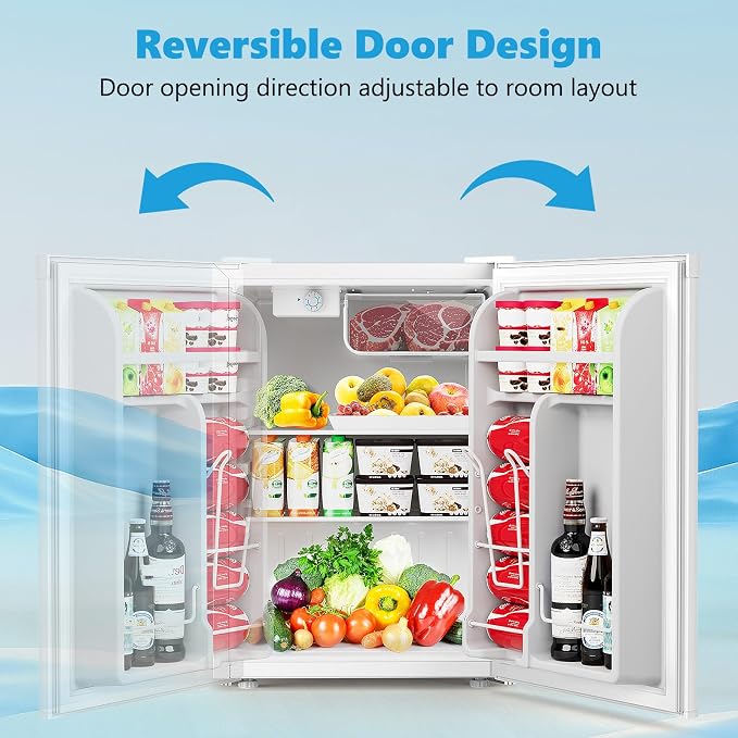 COWSAR 2.6 Cu.Ft Mini Fridge with Freezer for Bedroom Dorm, White | Single Reversible Door, 7 Temperature Settings, Energy Saving, 2 Removable Glass Shelves, Small Refrigerator for Apartment - Image 4