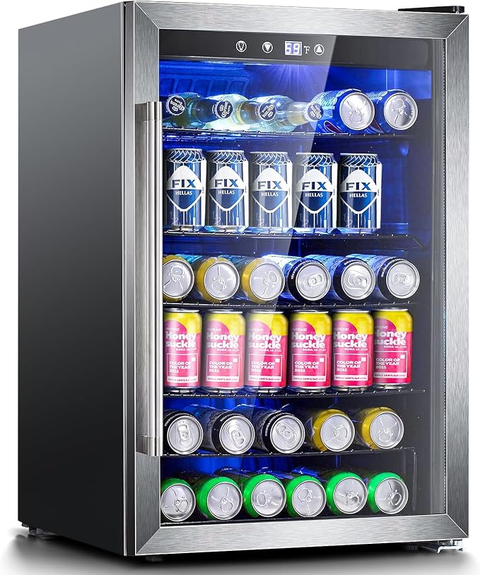 Antarctic Star Beverage Refrigerator,145 Can Mini Fridge,Freestanding wine cooler for Soda Beer or Wine,Glass Door, Small Drink Dispenser Machine, Touch Screen for Home Office or Bar, 4.5 cu.ft by AntarcticStar
